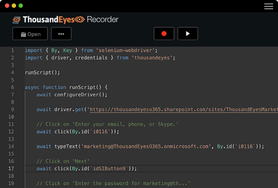 Un motor de transacciones de JavaScript basado en Selenium crea scripts de navegador para capturar métricas de rendimiento